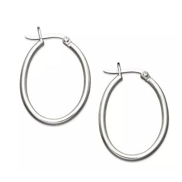Sterling Silver Oval Hoop Earrings Chic Shiny Everyday Wear Stylish Women's NWT - Picture 1 of 5